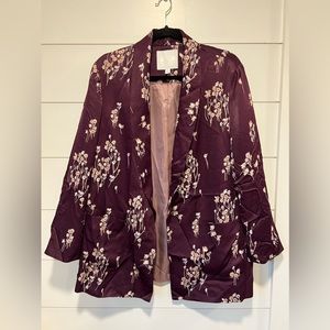 Anthropologie Ett:Twa Wine And Pink  Blush Floral Lined Blazer M